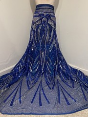 Royal Silver Embroidered SEQUINS Lace fabric 50” Width Sold By The Yard