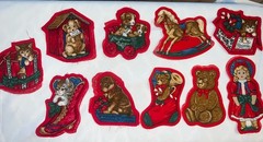VTG Christmas Fabric Pillow Cut Out Ornaments Ready To Sew And Stuff Lot Of 10