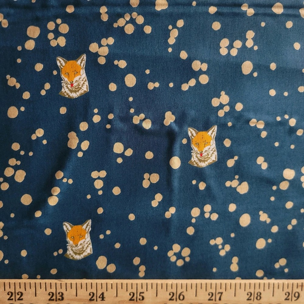 Small Fox Faces on Dark Teal w Beige Spatters – Echino Japanese Cotton Lawn