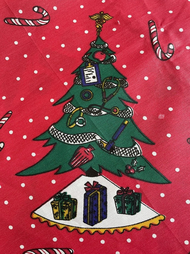Christmas Tree Fabric Nursing Medical Decorations Red Green 60 x 108