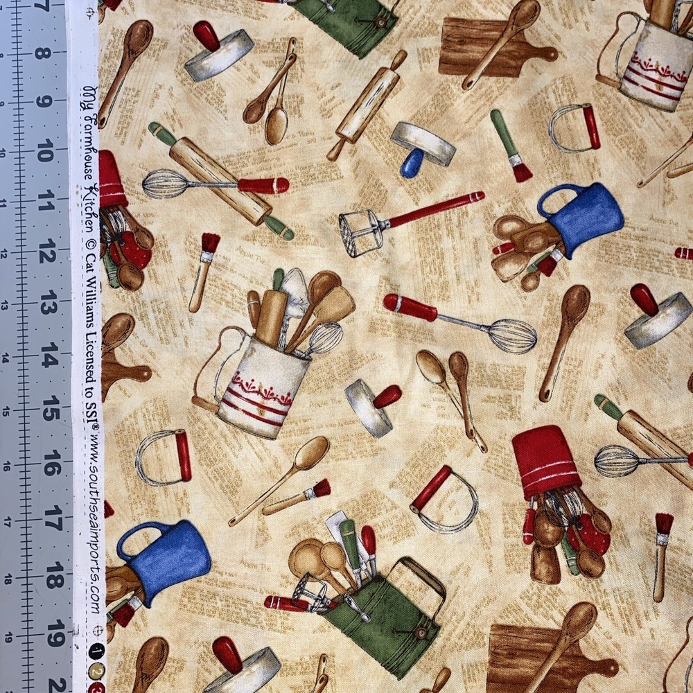 My Farmhouse Kitchen Cat Williams SSI Cotton Fabric 1/2 Yard (18 By 44”) New