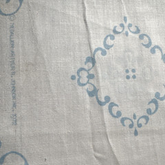 VTG 70s Medallion Arthur Johnson White with Blue Scrolls Cotton Fabric Pieces #5