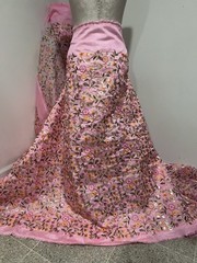 Pink Gold Multi Sequins Embroidery Dupioni Fabrics 44” Width Sold By The Yard