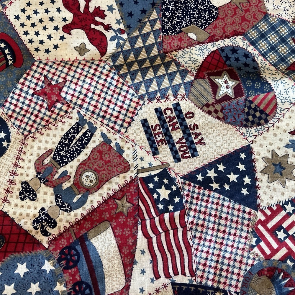 Americana Patriotic Country Stars Stripes Colonial Crazy Patchwork Cheater 2.5 Y