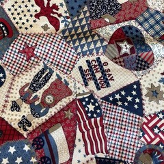 Americana Patriotic Country Stars Stripes Colonial Crazy Patchwork Cheater 2.5 Y