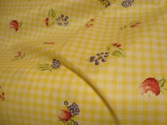 1 of 10 Yds Suburban Fabric Delightful Gingham Check fruit Yellow Drapery 54″w
