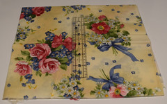 5 piece FQ LOT cotton fabric cream tan blue pink olive FLORAL ribbons bows