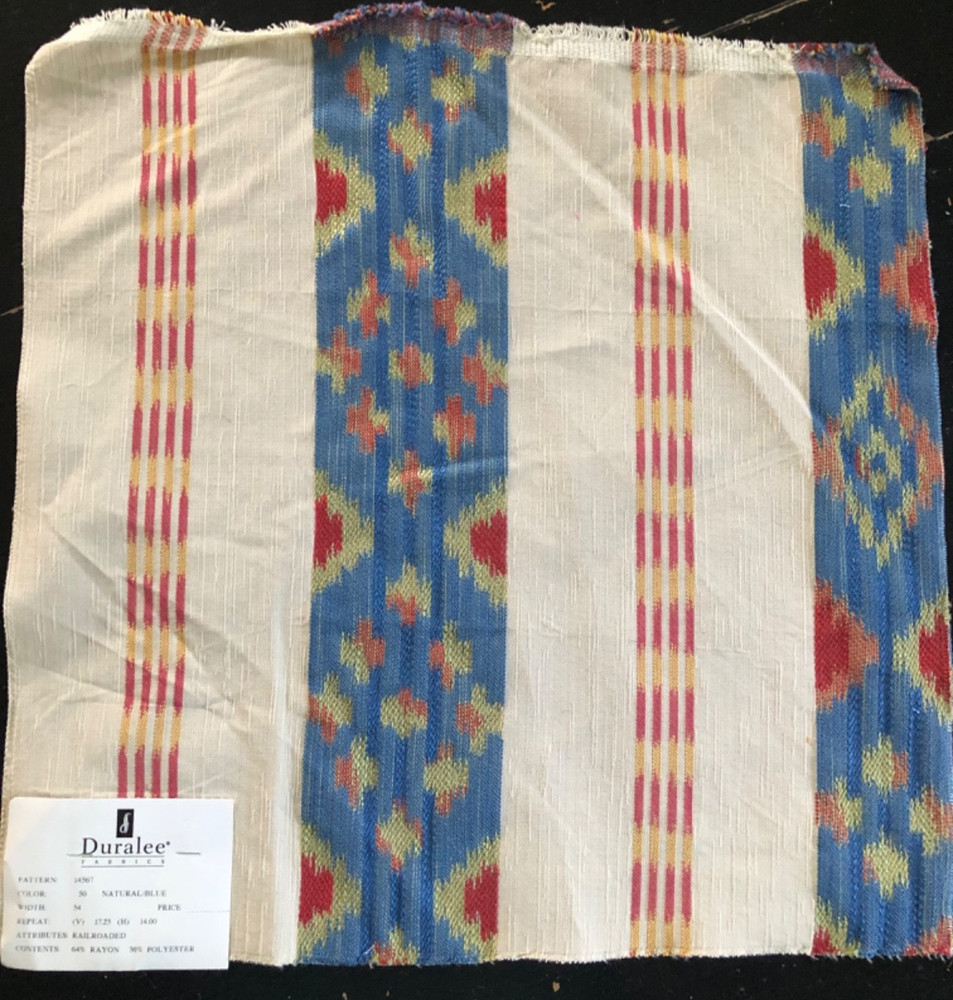 DURALEE Ikat in Natural/Blue 17 3/8″ Fabric Sample