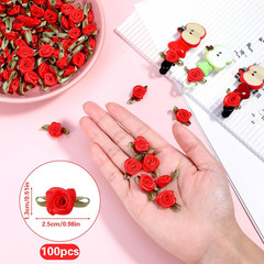 100 Pcs Red Mini Satin Rose Flower Appliques Ribbon Bows for DIY Craft & Sewing