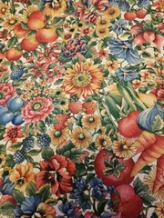 Concord Fabric The Kesslers HTF Fruit & Flowers VTG Cotton Fabric 2.75 Yrds X 46