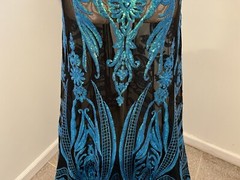 Turquoise Black Iridescent 4way stretch sequins Lace fabric 50” Width 1 Yard