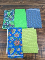 Lot of Vibrant Blue and Green Floral Fabric, 1lb 5oz