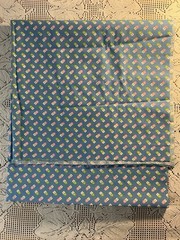 Blue Fabric W/Repeating Daisy Pattern Green Pink White Flowers Cotton 90” X 44”