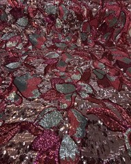 Floral Sequin Stretch Fabric Pink Silver Embroidered Mesh for Gowns Prom