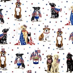 Patriotic Fabric | Americana Dog & Flag White | Robert Kaufman YARD