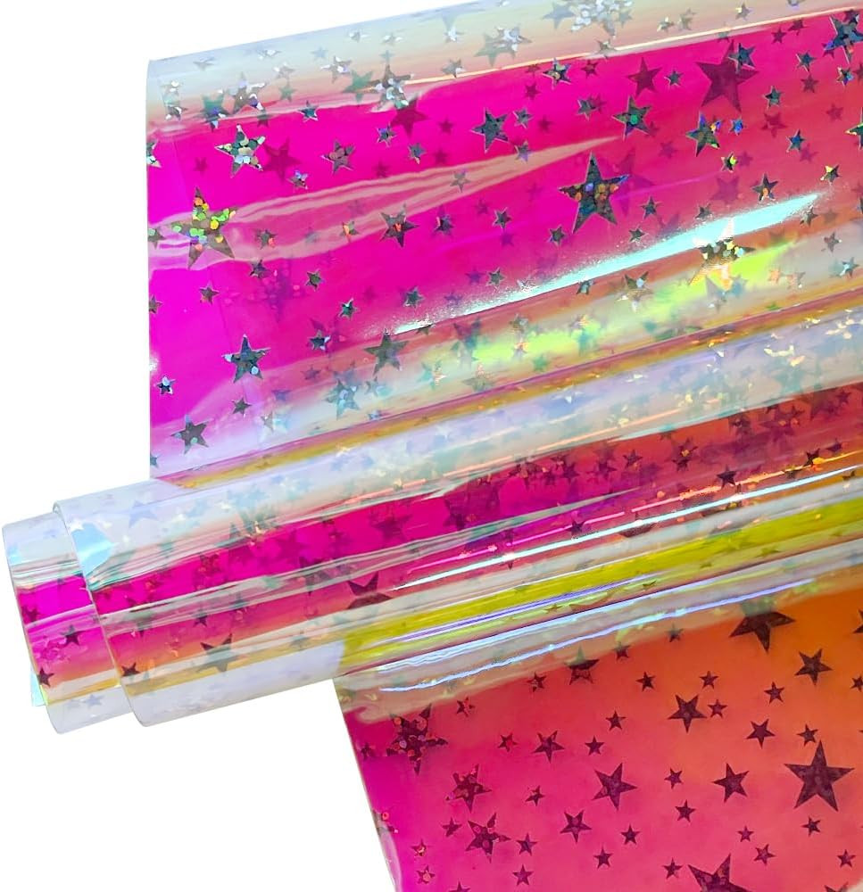 | 12 Gauge See through Clear Jelly Fabric with Iridescent Glitter Stars Transpar