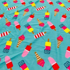 Spandex Fabric Ice cream with Blue Background print Stretch 60″wSwimsuit By Yard