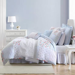 Hope Patchwork 7-Piece Blue Pink and Green 100% Cotton Full/Queen Bonus Duvet Co