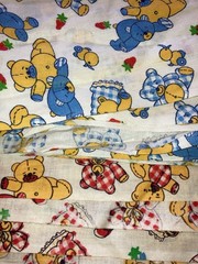 Very Vintage Red Blue Gingham Teddy Bears 2 Pieces Cotton Fabric 1.9Yx35″**AS*IS