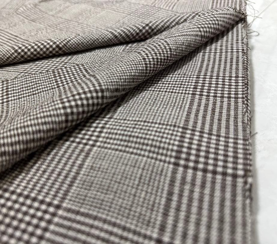 Loro Piana Wool Seersucker Fabric Wool Brown Plaid 3.1m/ 3.4yd Italy Summer
