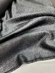 “Charcoal Metallic Brocade Fabric with Embossed Design – Sold by the Meter for E