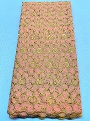 Blush Pink Gold Swiss Voile Lace| Floral Lace Embroidery| Sold by 5 Yards.