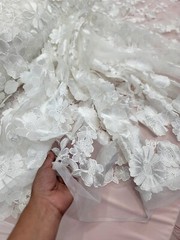 White 3d lace floral flowers embroidered On Mesh Fabric Sold By The Yard Wedding
