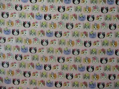 CATS FACES FLOWERS CAT ICON PINK KITTY COTTON FABRIC FQ