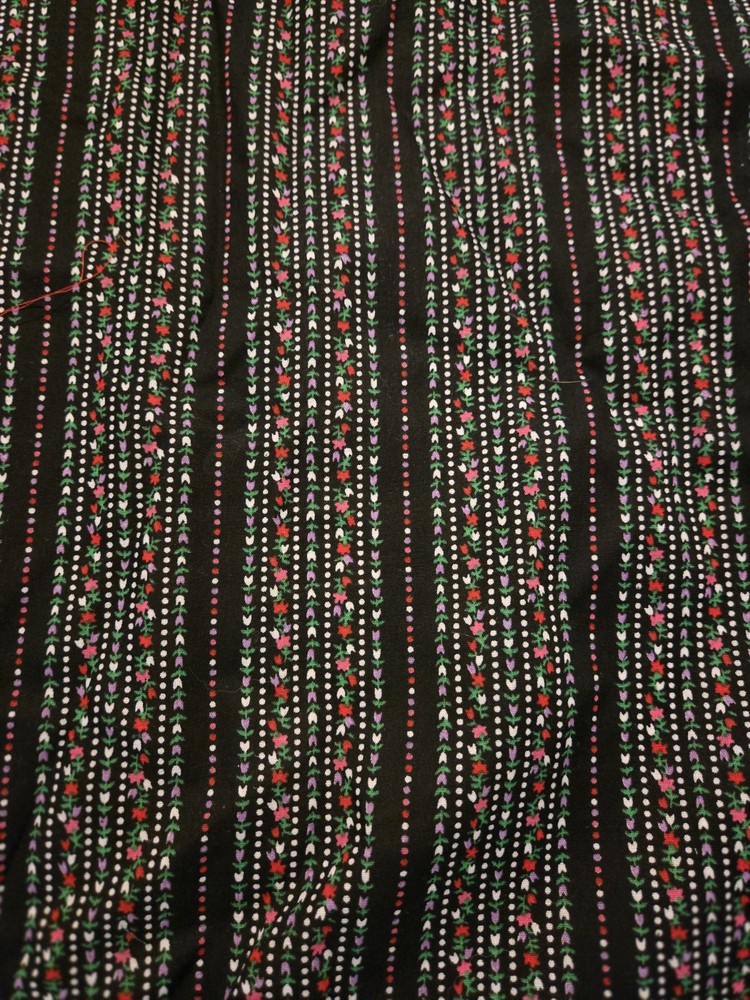 Floral Stripe Remnant Fabric – Black with Pink, Purple & Green Calico Style