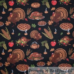 BonEful Fabric FQ Cotton Quilt Black Red Apple Brown Turkey Bird Kitchen Cook US