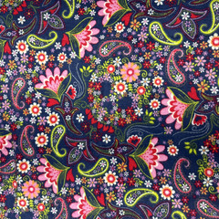 Navy Floral Skulls Pink Green Cotton Flannel Fabric Scant Yard #67