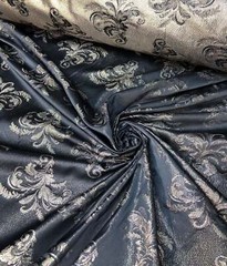 Black Woven Jacquard fabric 60” beautiful navy silver both sides useable brocade