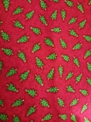 Christmas Tree On Red Fabric 1 Yard 10 Inches Plus Remnant Of 14 Inches Flawed