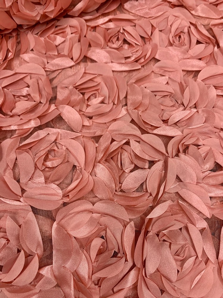 Maci DUSTY ROSE 3-D Floral Polyester Satin Rosette on Mesh Fabric by the Yard –