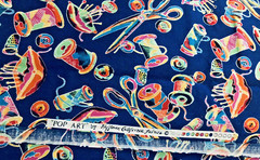 POP ART by Hoffman Sewing Theme Toss Buttons Pin Cushion on Blue BTFQ