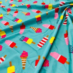 Spandex Fabric Ice cream with Blue Background print Stretch 60″wSwimsuit By Yard