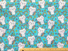 FAT QUARTER KITTY CAT UNICORNS STARS & RAINBOWS CUTE NOVELTY COTTON KITTEN FQ