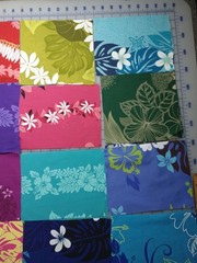 40 pcs of Hawaiian print remnants, approximately 7″ x 8″ for quilting; preowned