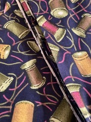 Mustard Avocado Berry Thread Spools on Navy Vintage Cotton Fabric 1.1Y x 43″ W