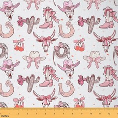 Western Cowgirl Fabric by The Yard,Soft Polyester,Cowboy Hats Boots Horseshoe…