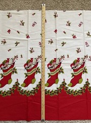 Vtg CHRISTMAS Stocking Doll Teddy Toys Cotton Fabric Pillowcase Apron Tablecloth