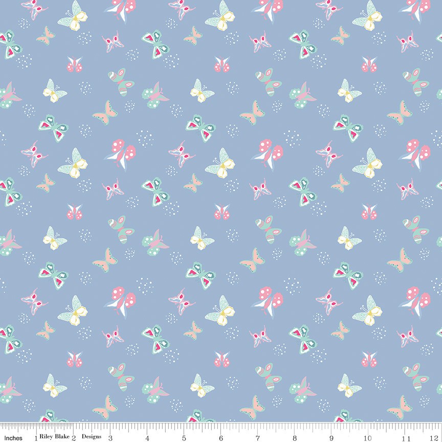 Poppy & Posey 10586P Periwinkle Butterflies & Floral Riley Blake