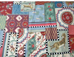 VTG Moroccan Patchwork Tiles w/Jungle Animals Gold Accents Cheater Quilt BTHY