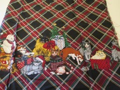 Cotton Blend FABRIC Hamil Textiles Christmas Cats Border on Tartan Plaid 1yd 34″