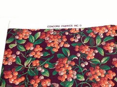 Berries & Leaves on Black Background Fabric by Concord Fabrics 1 Yard x 43” BTY