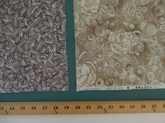 Cotton Quilt Fabric Lot of 2 FQs Buttons Thimbles Novelty Prints Silver Beige