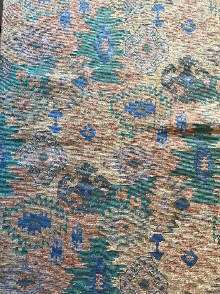 UPHOLSTERY FABRIC~Woven Tapestry~SOUTHWEST~Native Design~TAN BLUE GREEN~Tile Art
