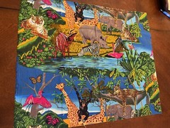 FQ Cotton Quilt SAFARI ANIMALS Watering HOLE Zebra Giraffe TIGER MONKEY Flamingo