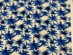 Rayon Challis Fabric By The Yard Royal Blue Palm Off White Background Tropical
