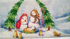 Fabric Red Rooster “O’ Snowy Night” 4 Pc Sampler Snowmen as Holy Family $8.95